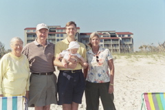 On the beach at Amelia Island with Great Grandmother Taylor and Aunt Pris